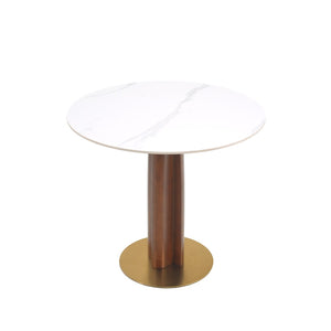 English Elm Modern Sintered Stone Round Dining Table Gold Base Wooden Leg Compact Two Seat W1535S00608