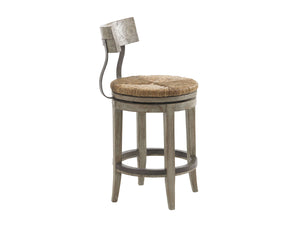Lexington Dalton Stylish Driftwood Bar Stool With Woven Cane And Rush Seat - Chic French-american Design Driftwood Wood 352-815-01