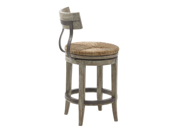 Lexington Dalton Stylish Driftwood Bar Stool With Woven Cane And Rush Seat - Chic French-american Design Driftwood Wood 352-815-01