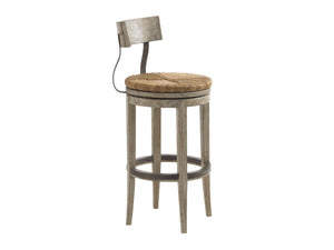 Lexington Dalton Stylish Driftwood Bar Stool With Woven Cane And Rush Seat - Chic French-american Design Driftwood Wood 352-816-01
