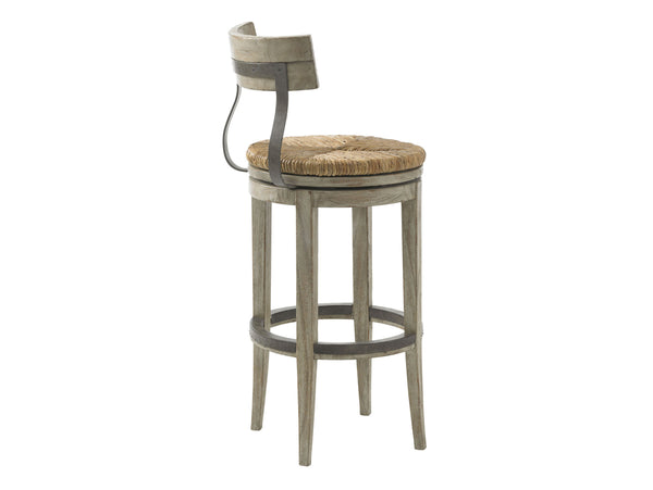 Lexington Dalton Stylish Driftwood Bar Stool With Woven Cane And Rush Seat - Chic French-american Design Driftwood Wood 352-816-01