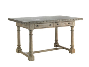 Lexington Shelter Island Bistro Table - Chic Driftwood Finish With Hammered Stainless Steel Top & Storage Drawers Driftwood Wood 352-873