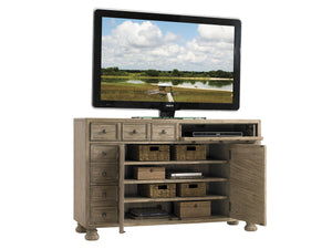 Lexington Andrews Media Console - Chic Driftwood Finish With Unique Drop-front Drawers And Adjustable Shelves Driftwood Wood 352-907