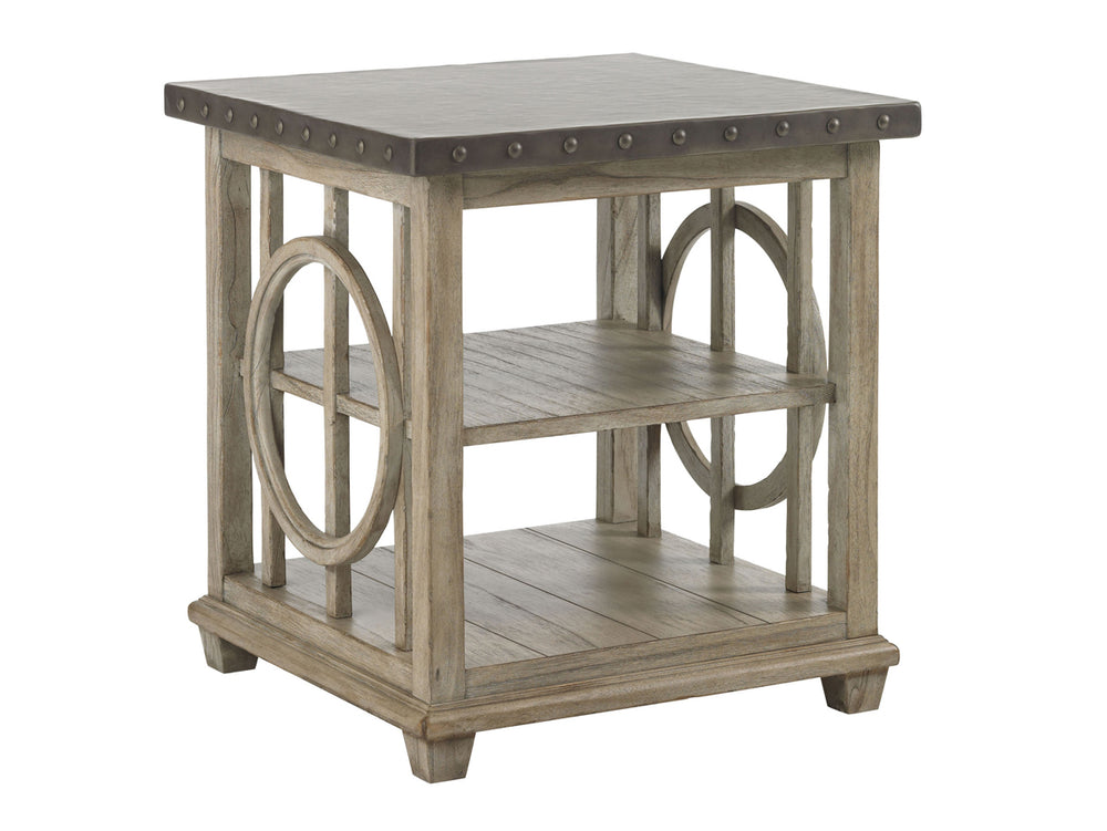 Lexington Wyatt Lamp Table - Chic Driftwood Finish With Hammered Stainless Steel Top & Elegant Design Elements Driftwood Wood 352-952