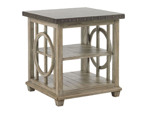 Lexington Wyatt Lamp Table - Chic Driftwood Finish With Hammered Stainless Steel Top & Elegant Design Elements Driftwood Wood 352-952