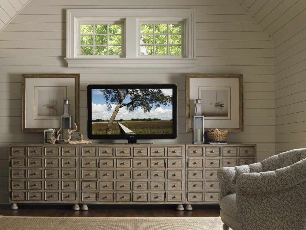 Lexington Andrews Media Console - Chic Driftwood Finish With Unique Drop-front Drawers And Adjustable Shelves Driftwood Wood 352-907