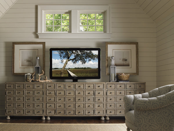 Lexington Andrews Media Console - Chic Driftwood Finish With Unique Drop-front Drawers And Adjustable Shelves Driftwood Wood 352-907