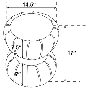 English Elm 1pc Chic Round Upholstered Ottoman Pouf Velvet Soft Vertical Piping Hourglass Silhouette Metal Band Trim Gold,Grey 18 L x 15.5 W x 15.5 H B011P362630