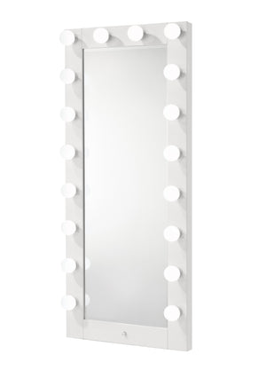 English Elm 1pc Glam Tall Lighted Mirror with Drawer Box Glossy White Vanity, Beveled Glass, Crystal Knob, Luxe Glow B011S01586