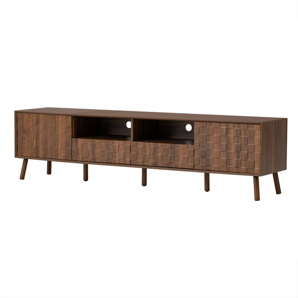 English Elm 78 Inch Walnut Entertainment Center Fluted Doors Solid Wood Legs for Living Room N710P372591P