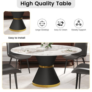 English Elm 59.05"Modern 59.05" Modern Round Dining Table With Black Carbon Steel Base - Seats 6-8, Durable Sintered Stone Top W1535S00438