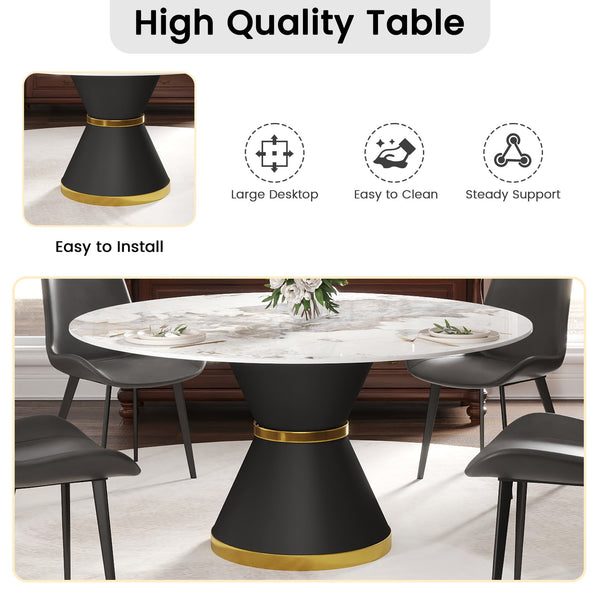 English Elm 59.05"Modern 59.05" Modern Round Dining Table With Black Carbon Steel Base - Seats 6-8, Durable Sintered Stone Top W1535S00438