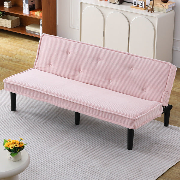 English Elm This 66-inch corduroy sofa bed with button-back design, sturdy wood frame, comfy sponge cushions, 500lb capacity Pink W3371P311451
