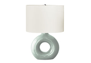 English Elm Lighting, Sculptural Donut Ceramic Table Lamp with Ivory Shade for Modern Interiors Green B2710P461820