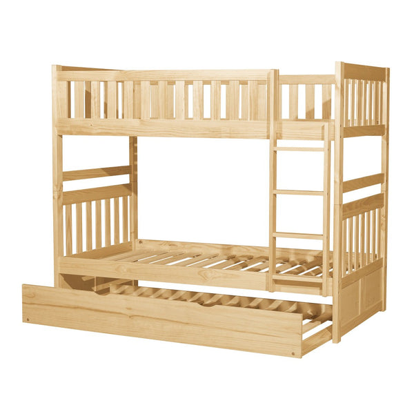 English Elm Bunk Bed Twin Over Pine Wood Frame with Guard Rails for Kids Shared Bedroom B011S02409