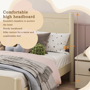 English Elm Queen Platform Bed Frame - Solid Rubberwood Construction, 10 Slats Support, No Box Spring Needed, Stylish Headboard and Under-Bed Storage Space Beige+Natural 63.39 L x 18.7 W x 4.53 H W1716S00023