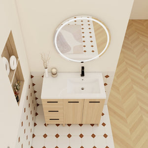 English Elm 36" Floating Bathroom Vanity Light Oak Modular Cabinet with Gel Coat Integrated Sink W3450S00104