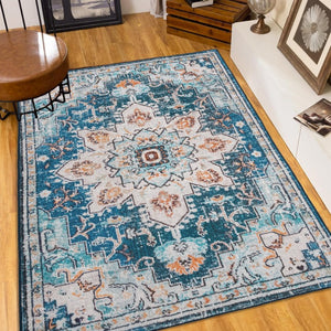 English Elm Area Rug 8X10 Vintage Bohemian Persian Floral Design - Non-Slip, Washable For Living Spaces P1 W2907P265142-GIGA