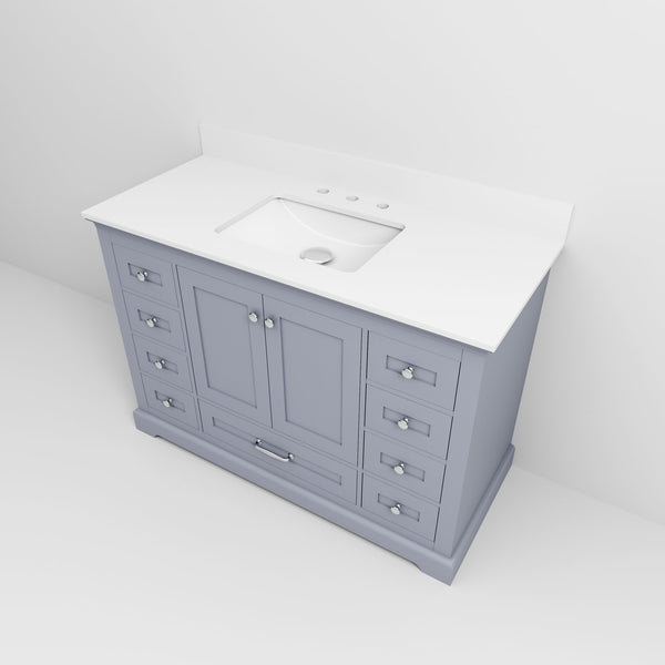 English Elm Dark Grey 48 in Single Bath Vanity with White Quartz Top, Soft-Close Drawers, Solid Wood Storage B2731P258215