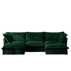 English Elm Slipcovered U-Shape Sectional Sofa Couch – Stylish Modular Deep Seat Design With Removable Covers, Green W3041S00083-GIGA