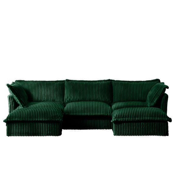 English Elm Slipcovered U-Shape Sectional Sofa Couch – Stylish Modular Deep Seat Design With Removable Covers, Green W3041S00083-GIGA