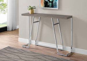 English Elm Accent Modern Console Table with Taupe Wood-Look Top and Chrome Angular Legs for Small Spaces taupe 52 L x 15 W x 6 H B2710P219212