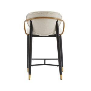 English Elm Counter Stools Set of 2 Matte Black Metal Frame Gold Tipped Legs Kitchen Island Seating Beige N771P405166M