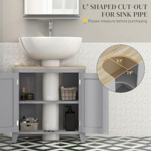 English Elm Kleankin Pedestal Sink Cabinet with U-shape Cutout Adjustable Shelf Gray Bathroom W2225P200782