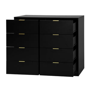 English Elm 8 Drawer Tall Chest Slim Particleboard Build Smooth Gliding Storage for Bedroom Closet Black W409S00027