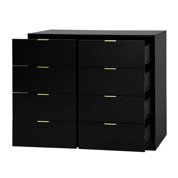 English Elm 8 Drawer Tall Chest Slim Particleboard Build Smooth Gliding Storage for Bedroom Closet Black W409S00027