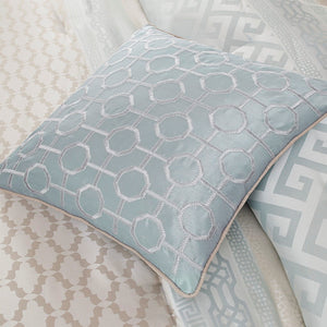 English Elm 7 Piece Comforter Set - Madison Park Bennett Aqua Jacquard Ensemble With Decorative Pillows & Bed Skirt B03596854
