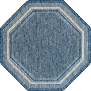 Unique Loom Outdoor Border Soft Border Machine Made Border Rug Blue, Ivory/Gray 7' 10" x 7' 10"