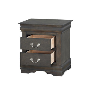 English Elm Solid Solid Pine Nightstand with 2 Drawers, Dark Gray Finish, Metal Hardware, Elegant Molding and Pull Handles for Stylish Bedroom Storage B016P261428