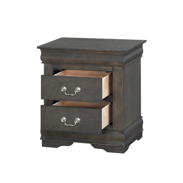 English Elm Solid Solid Pine Nightstand with 2 Drawers, Dark Gray Finish, Metal Hardware, Elegant Molding and Pull Handles for Stylish Bedroom Storage B016P261428