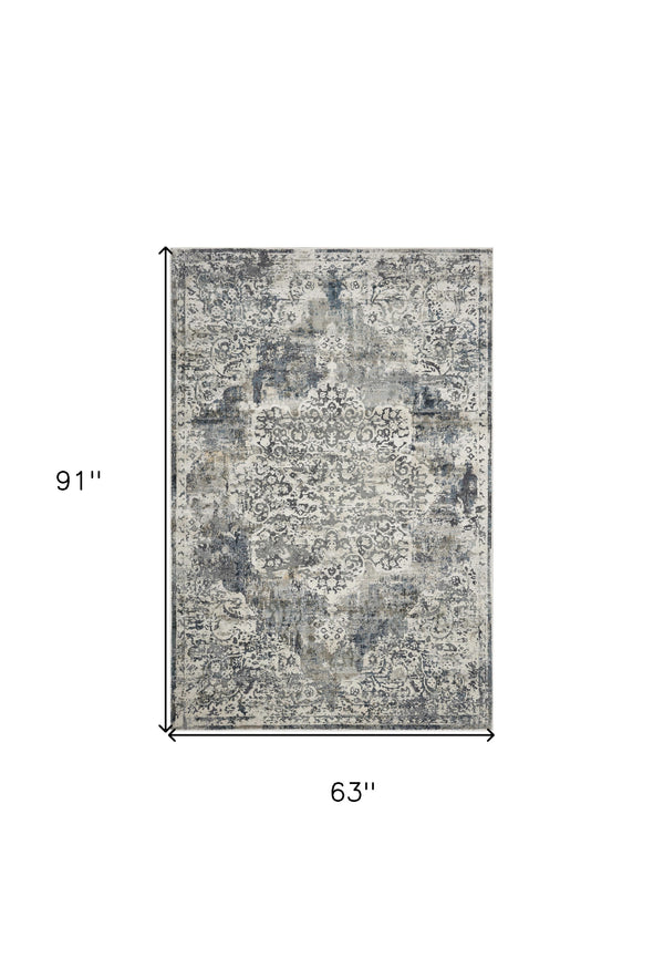 Homeroots 5' X 8' Ivory Medallion Area Rug  Polyester 353002