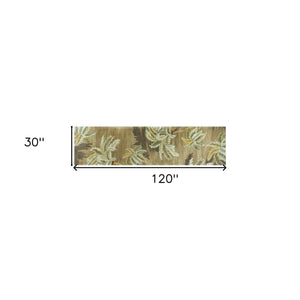 Homeroots 10' Moss Green Hand Tufted Tropical Trees Indoor Runner Rug  Wool 353003