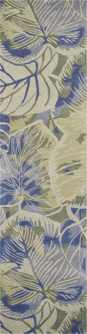 HomeRoots 5' Tropical Botanical Wool Area Rug in Blue Green Beige – Hand-Tufted, Stylish Comfort for Your Home 10' Runner 353004