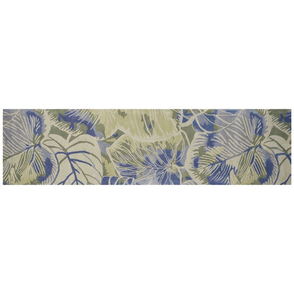 HomeRoots 5' Tropical Botanical Wool Area Rug in Blue Green Beige – Hand-Tufted, Stylish Comfort for Your Home 10' Runner 353004