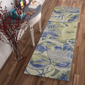 HomeRoots 5' Tropical Botanical Wool Area Rug in Blue Green Beige – Hand-Tufted, Stylish Comfort for Your Home 10' Runner 353004
