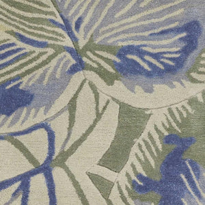 HomeRoots 5' Tropical Botanical Wool Area Rug in Blue Green Beige – Hand-Tufted, Stylish Comfort for Your Home 10' Runner 353004