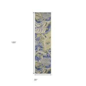HomeRoots 5' Tropical Botanical Wool Area Rug in Blue Green Beige – Hand-Tufted, Stylish Comfort for Your Home 10' Runner 353004
