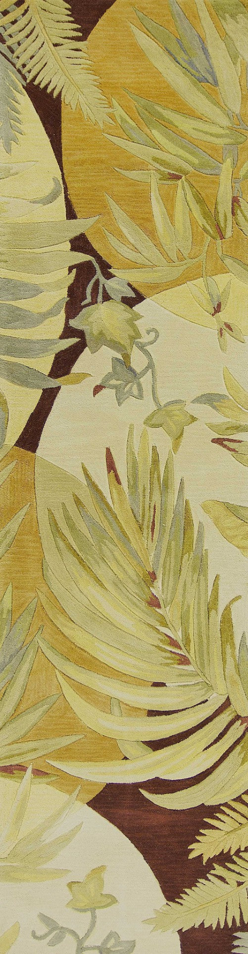 HomeRoots 5' Coral Green and Ivory Hand-Tufted Wool Area Rug with Tropical Botanical Design for Elegant Spaces 10' Runner 353005