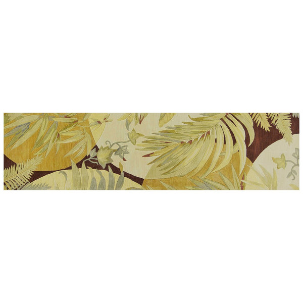 HomeRoots 5' Coral Green and Ivory Hand-Tufted Wool Area Rug with Tropical Botanical Design for Elegant Spaces 10' Runner 353005