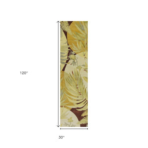 HomeRoots 5' Coral Green and Ivory Hand-Tufted Wool Area Rug with Tropical Botanical Design for Elegant Spaces 10' Runner 353005