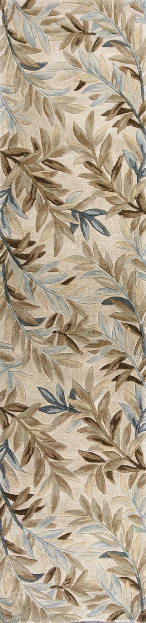 HomeRoots 5' Hand-Tufted Wool Area Rug with Botanical Leaves in Ivory, Brown, and Blue – Artisan Crafted Elegance 10' Runner 353006