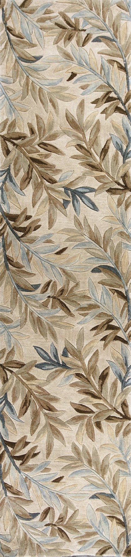 HomeRoots 5' Hand-Tufted Wool Area Rug with Botanical Leaves in Ivory, Brown, and Blue – Artisan Crafted Elegance 10' Runner 353006