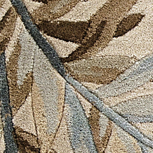 HomeRoots 5' Hand-Tufted Wool Area Rug with Botanical Leaves in Ivory, Brown, and Blue – Artisan Crafted Elegance 10' Runner 353006