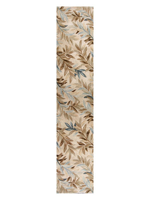 HomeRoots 5' Hand-Tufted Wool Area Rug with Botanical Leaves in Ivory, Brown, and Blue – Artisan Crafted Elegance 10' Runner 353006