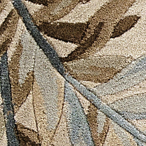 HomeRoots 5' Hand-Tufted Wool Area Rug with Botanical Leaves in Ivory, Brown, and Blue – Artisan Crafted Elegance 10' Runner 353006