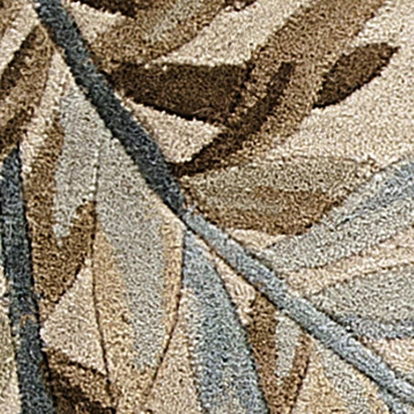 HomeRoots 5' Hand-Tufted Wool Area Rug with Botanical Leaves in Ivory, Brown, and Blue – Artisan Crafted Elegance 10' Runner 353006